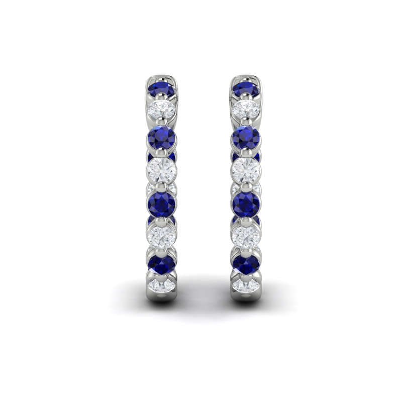 Inside Out Diamond and Blue Sapphire Hoop Earrings