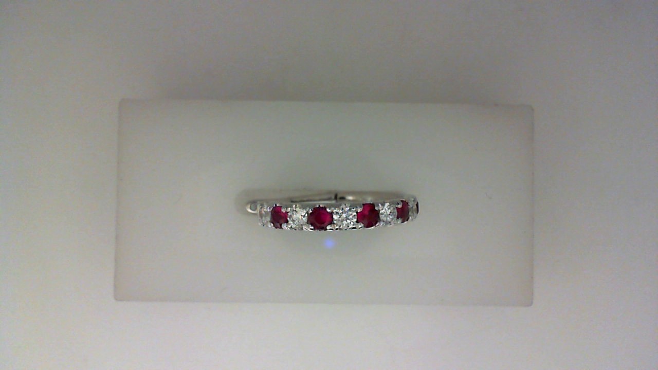 14K WHITE GOLD HOOP EARRINGS WITH .60CTTW ROUND RUBIES ALTERNATING WITH .46CTTW ROUND SI CLARITY & G COLOR DIAMONDS