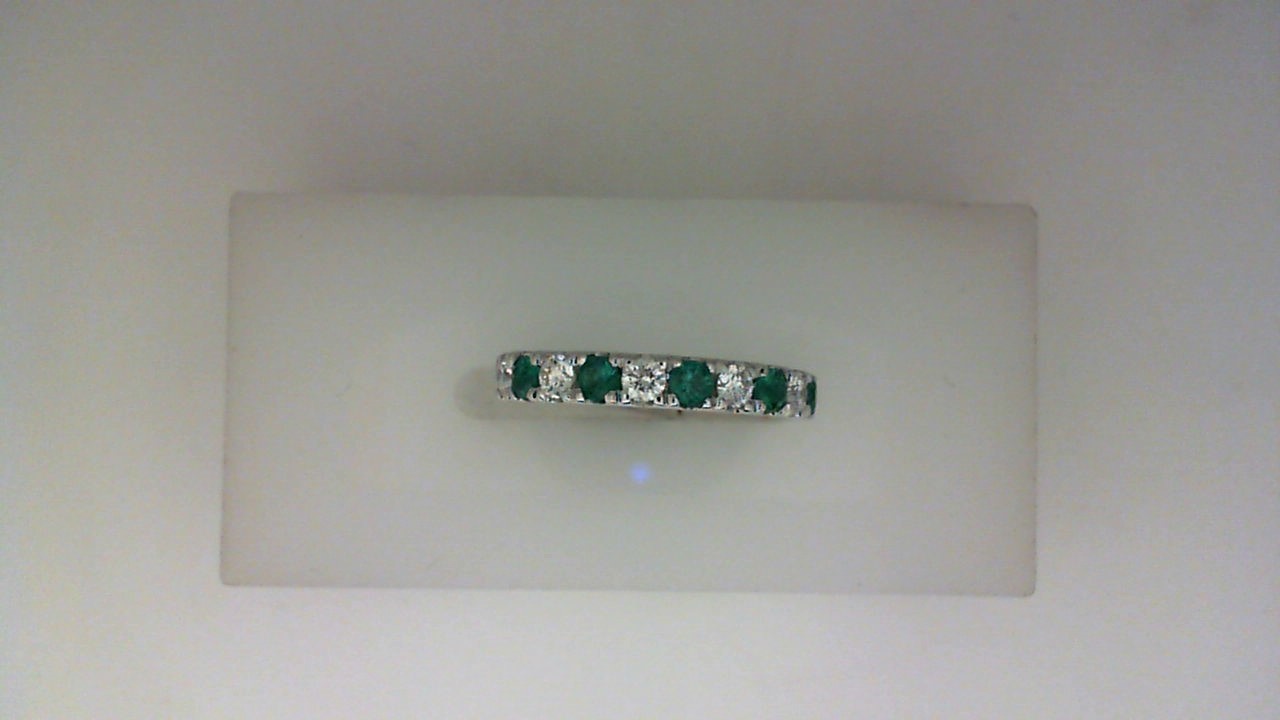 14K WHITE GOLD HOOP EARRINGS WITH .44CTTW ROUND EMERALDS ALTERNATING WITH .46CTTW ROUND SI CLARITY & G COLOR DIAMONDS