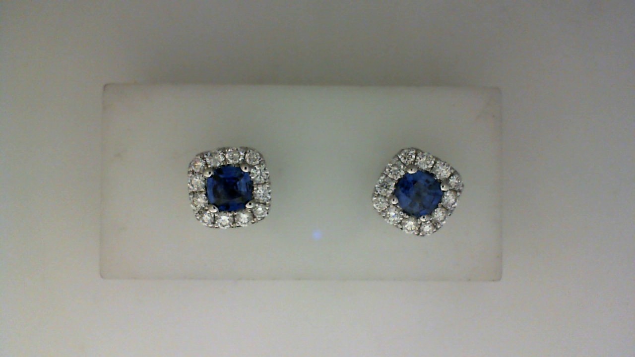 14K WHITE GOLD 1.50CTTW CUSHION SHAPED POST EARRINGS WITH .79CTTW ROUND SI CLARITY & G COLOR ROUND DIAMONDS SET IN THE HALOS
