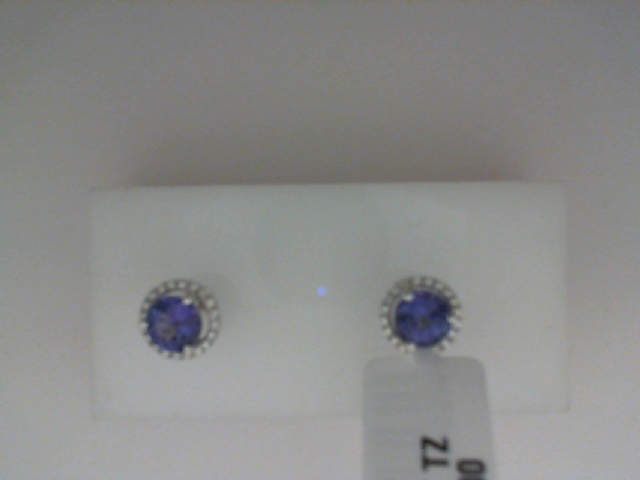 14K WHITE GOLD 1.20CTTW ROUND TANZANITE STUD EARRINGS WITH .16CTTW ROUND I1 CLARITY & HI COLOR DIAMONDS SET IN THE HALOS