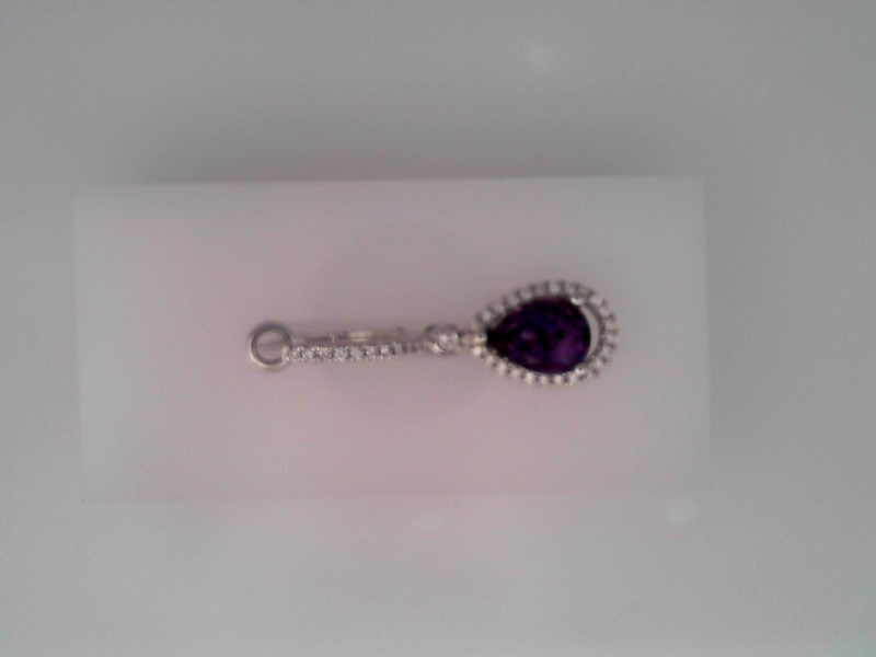 14K WHITE GOLD DROP EARRINGS WITH 2.20CTTWPEAR SHAPED AMETHYSTS WITH .42CTTW ROUND I1 CLARITY & HI COLOR DIAMONDS SET IN THE HALO AND HOOP TOP