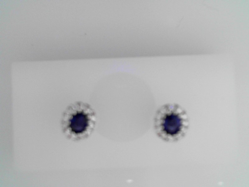 14K WHITE GOLD POST EARRINGS WITH .89CTTW OVAL SAPPHIRES WITH .33CTTW ROUND SI CLARITY & G COLOR DIAMONDS SET IN THE HALO