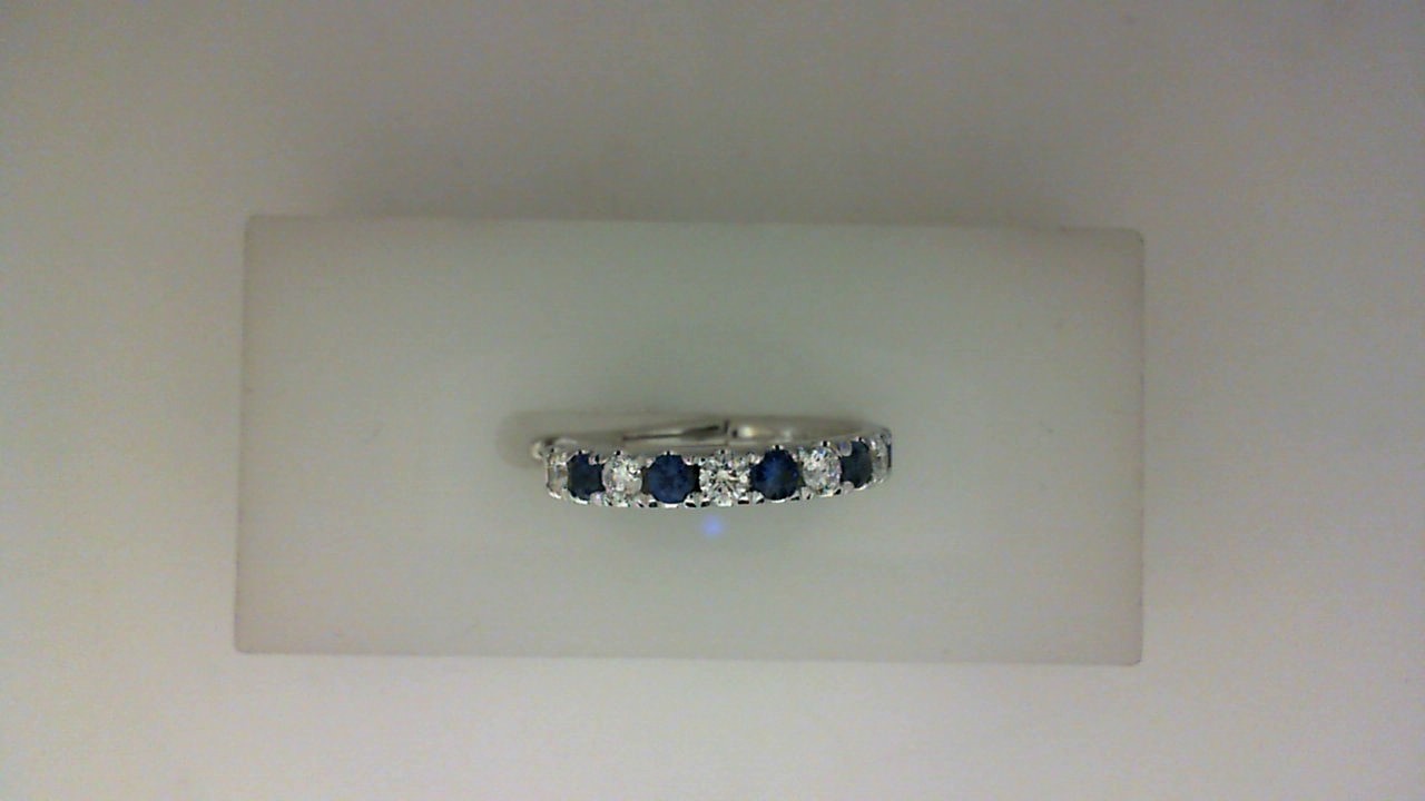 14K WHITE GOLD HOOP EARRINGS WITH .56CTTW ROUND SAPPHIRES ALTERNATING WITH .46CTTW ROUND SI CLARITY & G COLOR DIAMONDS