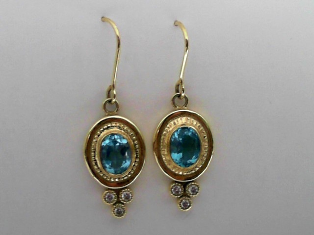14K GREEN GOLD 5.50CTTW OVAL APATITE BEZEL SET DROP EARRINGS ON WIRES WITH .18CTTW ROUND SI CLARITY & GH COLOR DIAMONDS