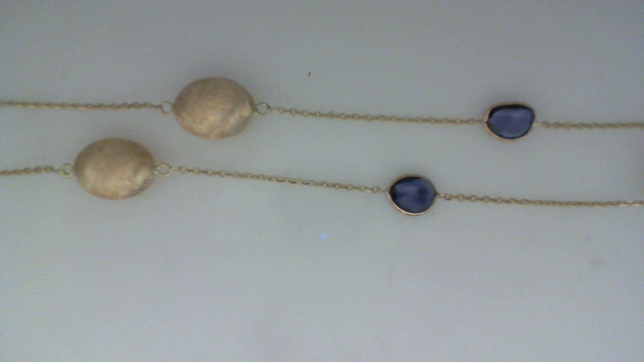 14K YELLOW GOLD 18" CABLE CHAIN WITH 3CTTW BEZEL SET SAPPHIRE SLICES AND BRUSHED BEADS