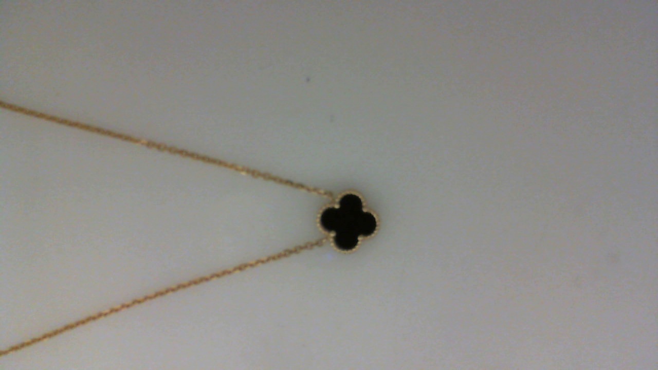 14K YELLOW GOLD .9MM (.53CT) CLOVER SHAPED BLACK ONYX PENDANT ON A 16/17/18