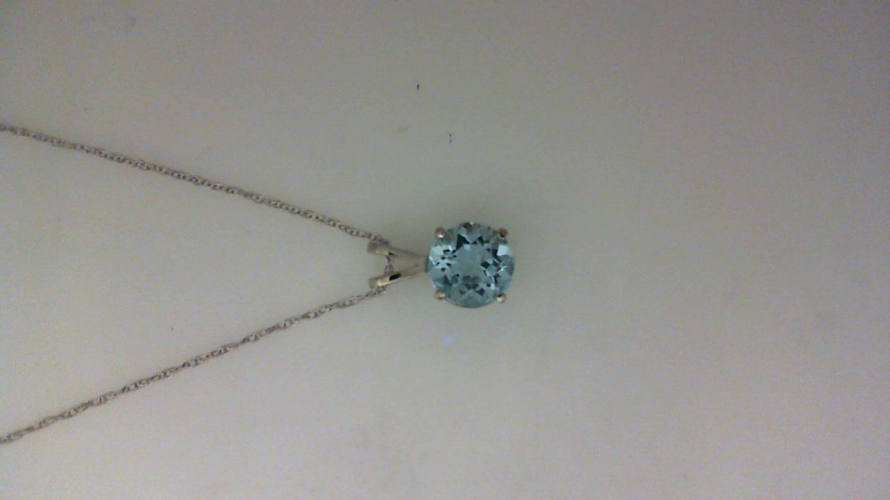 14K WHITE GOLD 9MM ROUND BLUE TOPAZ SOLITAIRE PENDANT ON AN 18