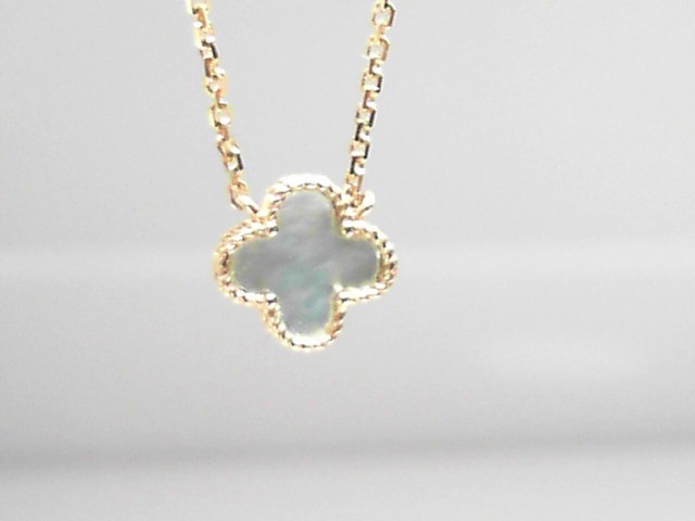 14K YELLOW GOLD REVERSABLE BEADED CLOVER PENDANT WITH MALACHITE AND WHITE MOTHER OF PEARL ON A 16/18