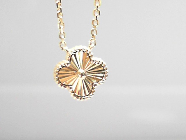 14K YELLOW GOLD REVERSABLE BEADED CLOVER PENDANT WITH BLACK ONYX AND DIAMOND CUT GOLD ON A 16/18