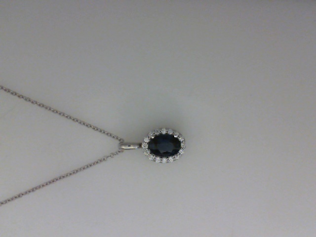 final sale 14K WHITE GOLD .86CT OVAL SAPPHIRE WITH ROUND DIAMONDS SET IN THE HALO AND SIDE ON AN 18