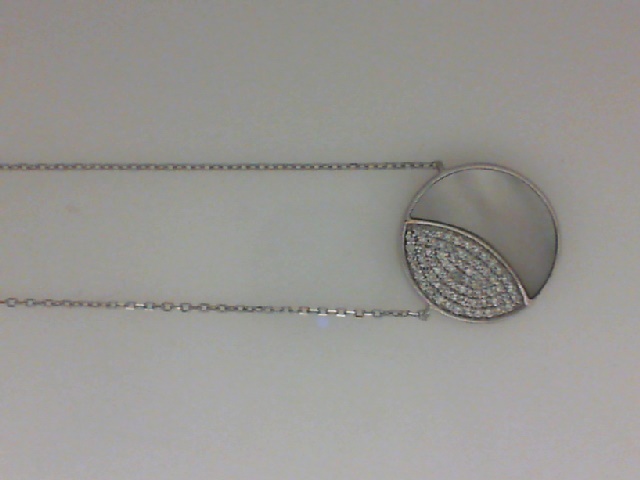 14K WHITE GOLD ROUND MOTHER OF PEARL PENDANT WITH .20CTTW ROUND SI CLARITY & GH COLOR DIAMONDS ON A 17/18" CBALE CHAIN