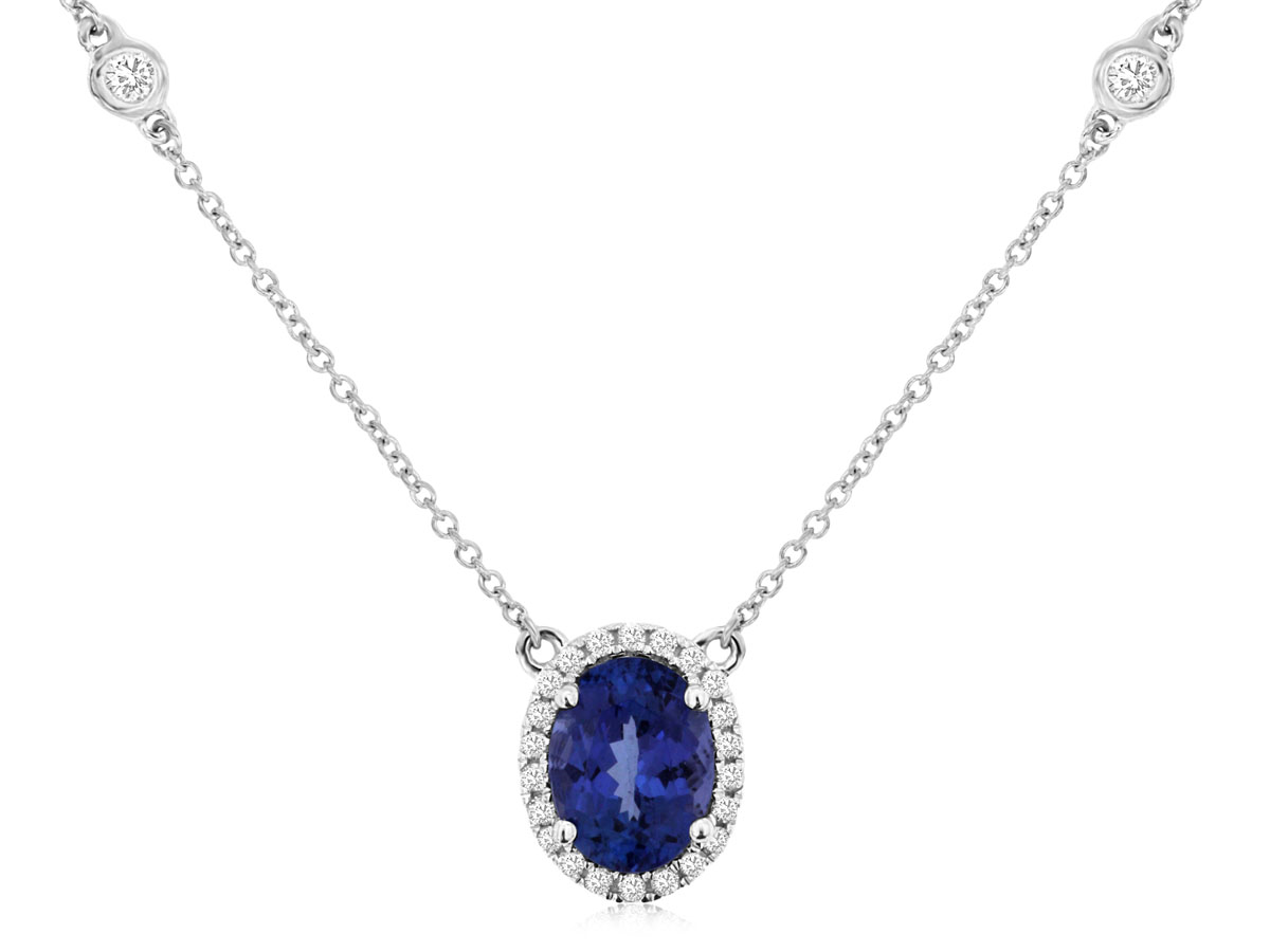 14K WHITE GOLD 1.30CT OVAL TANZANITE PENDANT WITH .27CTTW
