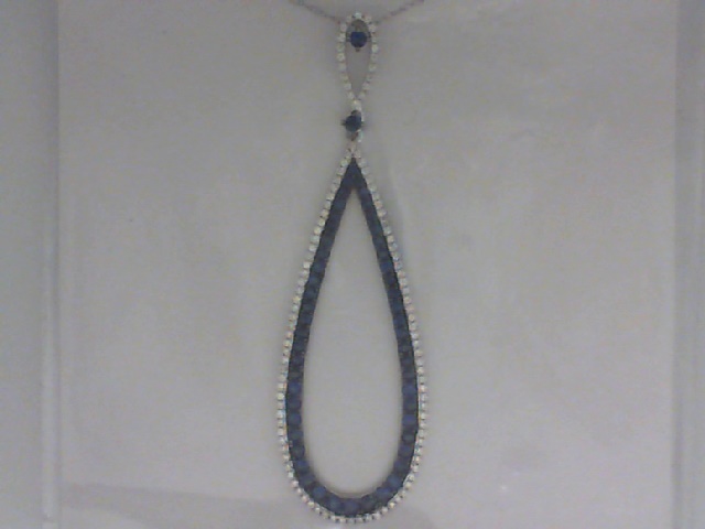 14K WHITE GOLD LARGE OPEN PEAR SHAPED PENDANT WITH 1.00CTTW ROUND SAPPHIRES AND .34CTTW ROUND I1 CLARITY & HI COLOR DIAMONDS ON A PENDANT CHAIN