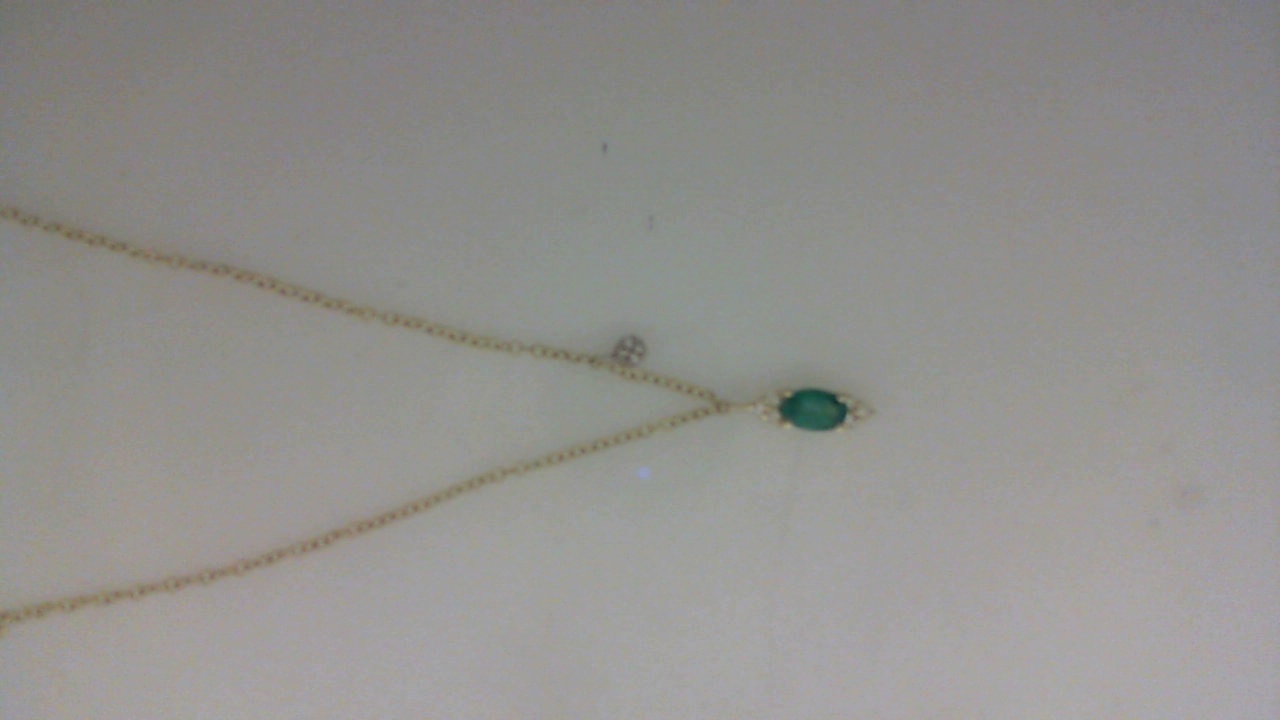 14K YELLOW GOLD .24CT OVAL EMAERALD DROP WITH .06CTTW ROUND I1 CLARITY & HI COLOR DIAMONDS ON A 16/17/18