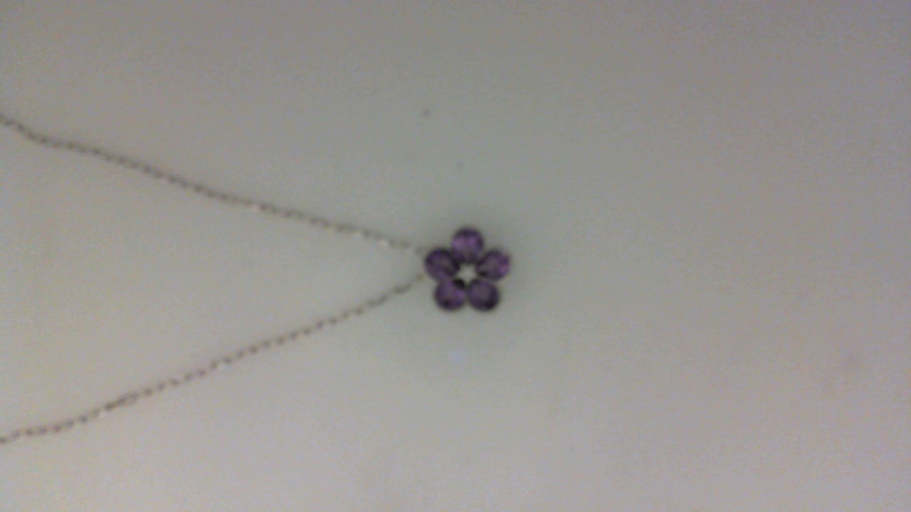 14K WHITE GOLD FLOWER PENDANT WITH .61CTTW PEAR SHAPED AMETHYSTS AND A .01CT ROUND SI CLARITY & H COLOR DIAMOND ON A 16