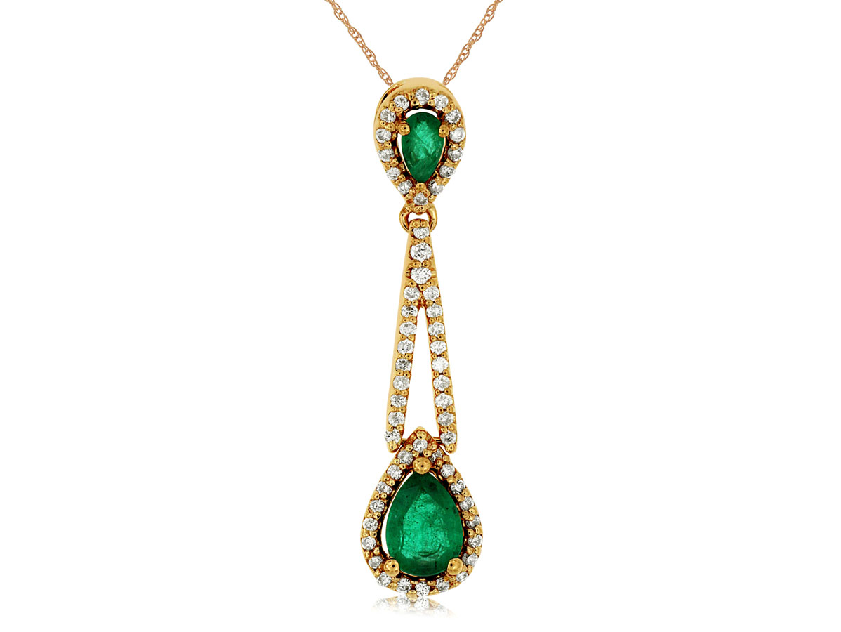 14K YELLOW GOLD .90CTTW PEAR SHAPE DROP PENDANT WITH .32CTTW ROUND I1 CLARITY & HI COLOR DIAMONDS ON AN 18