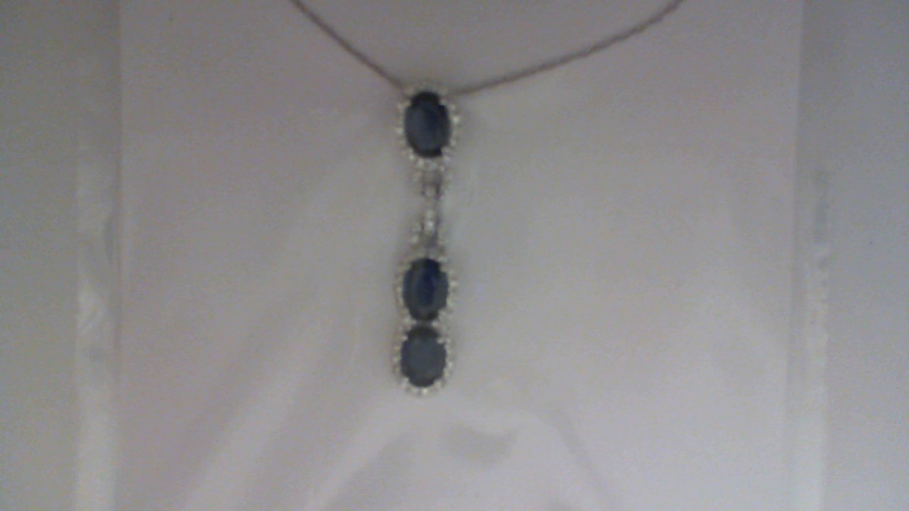 14K WHITE GOLD TRIPLE OVAL 1.80CTTW SAPPHIRE DROP PENDANT WITH .22CTTW ROUND I1 CLARITY & HI COLOR DIAMONDS ON A PENDANT CHAIN