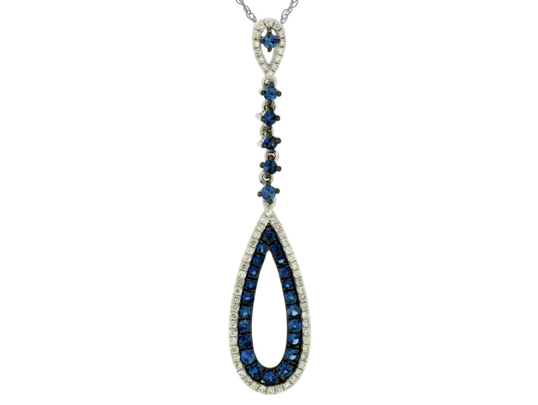 14K WHITE GOLD .50CTTW AND .19CTTW ROUND I1 CLARITY & HI COLOR DIAMONDS SET INTO THE PEAR SHAPED DROP PENDANT ON AN 18