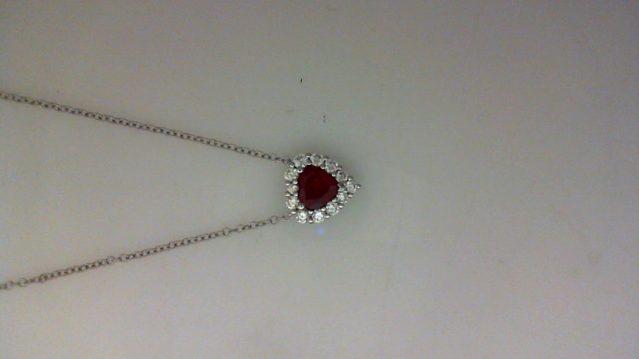 14KWHITE GOLD .82CT HEART SHAPED PENDANT WITH .40CTTW ROUND SI CLARITY & G COLOR DIAMONDS SET IN THE HALO ON A 16