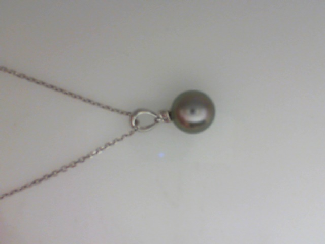 ASSAEL 18K WHITE GOLD SINGLE TAHITIAN NATURAL COLOR CULTURED 8.9MM PEARL PENDANT WITH A .06CT ROUND BRILLIANT VS CLARITY & G COLOR DIAMOND ON AN 18