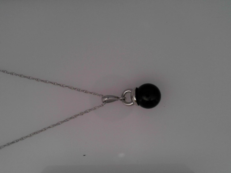 14K WHITE GOLD 8MM BLACK PEARL PENDANT ON AN 18" 14K WHITE GOLD PENDANT CHAIN