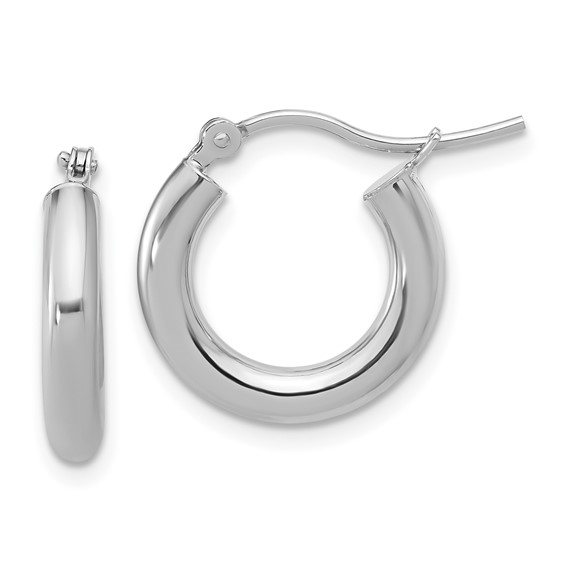 14K WHITE GOLD SMALL POLISHED HOOP EARRINGS