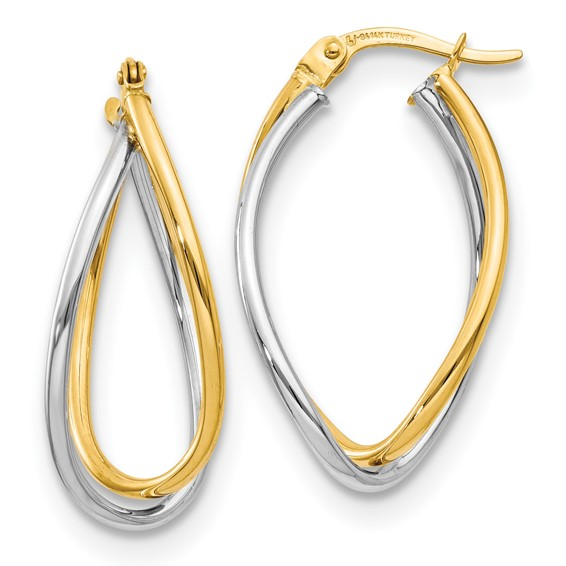 14K WHITE AN DYELLOW DOUBLE OPEN HOOP EARRINGS