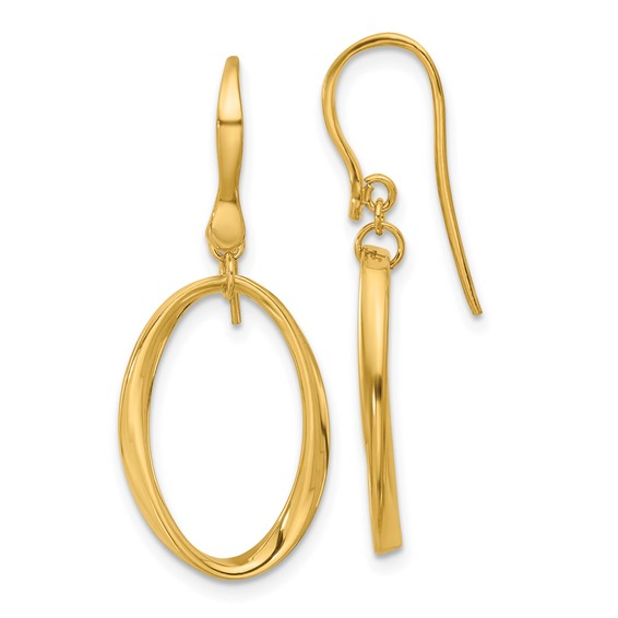 14K YELLOW GOLD OPEN OVAL LINK DROP EARRINGS ON WIRES