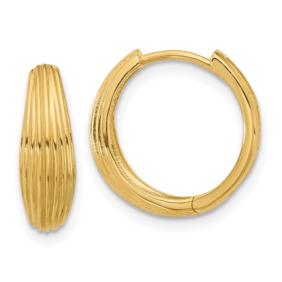 14K YELLOW GOLD POLISHED AND GROOVED HOOP EARRINGS