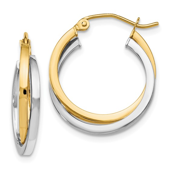 14K WHITE AND YELLOW GOLD POLISHED HINGED HOOP EARRINGS