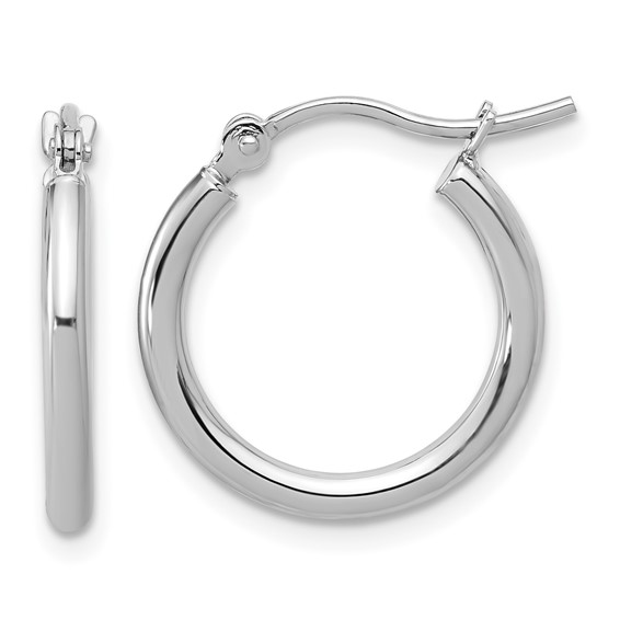 14K WHITE GOLD 2X17.5MM POLISHED HOOP EARRINGS