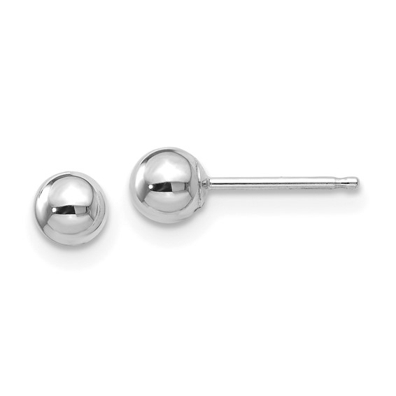 14K WHITE GOLD 4MM POLISHED BALL STUD EARRINGS