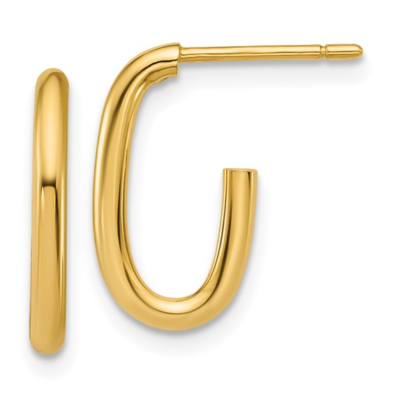 14K YELLOW GOLD POST OVAL HOOP EARRINGS