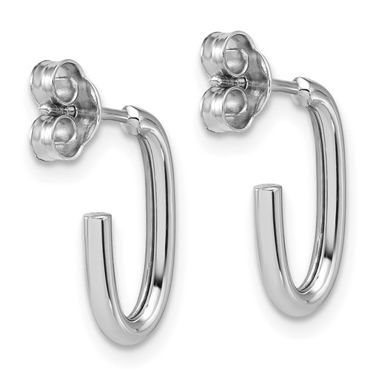 14K WHITE GOLD POST OVAL HOOP EARRINGS