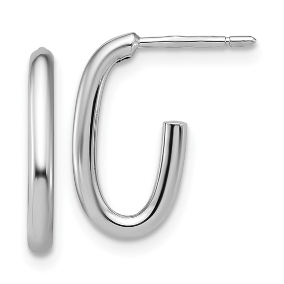 14K WHITE GOLD POST OVAL HOOP EARRINGS