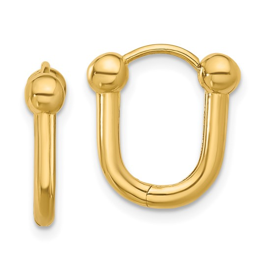 14K YELLOW GOLD POLISHED HINGED HOOP EARRINGS WITH BALL TOP