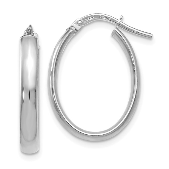14K WHITE GOLD POLISHED OVAL HOOP EARRINGS