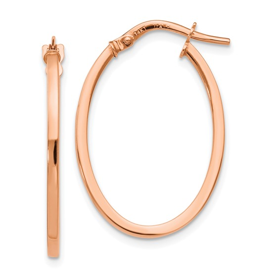 14K ROSE GOLD SQUARE TUBE OVAL POLISHED HOOP EARRINGS