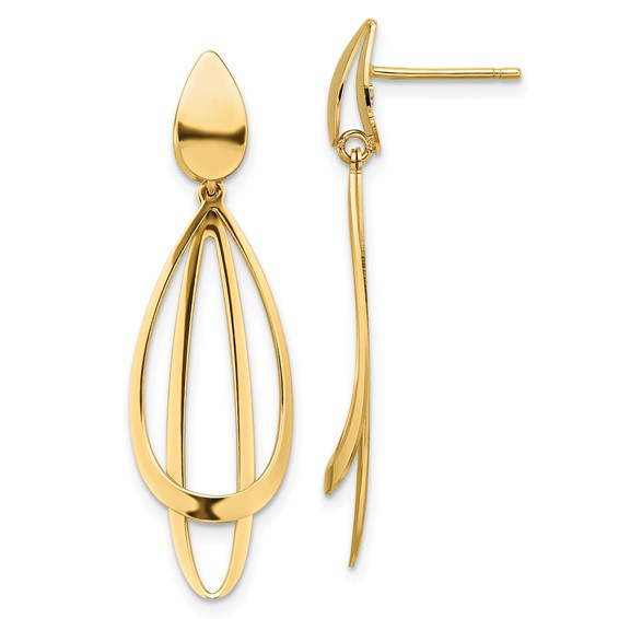14K YELLOW GOLD POST EARRINGS WITH DOUBLE PEAR SHAPED DROP