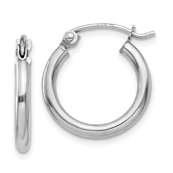 14K WHITE GOLD 2X15MM POLISHED HOOP EARRINGS
