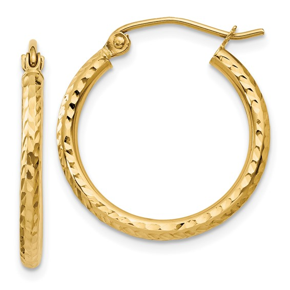 14K YELLOW GOLD 2MM DIAMOND CUT 2MM ROUND TUBE HOOP EARRINGS