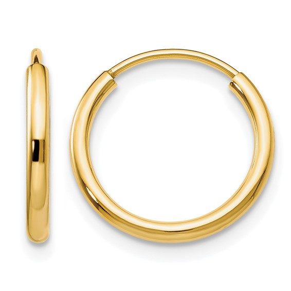 14K YELLOW GOLD 1.5MM POLISHED ROUND ENDLESS HOOP EARRINGS