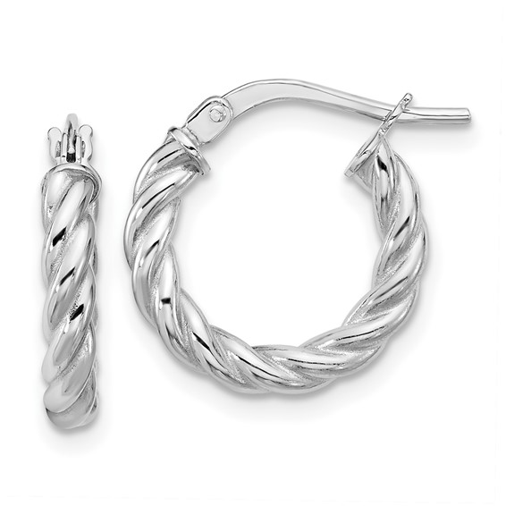 14K WHITE GOLD RHODIUM PLATED POLISHED TWISTED HOOP