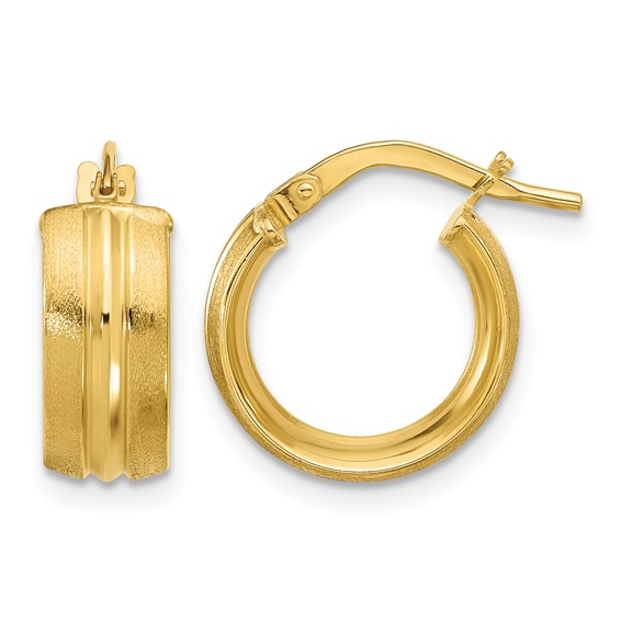 14K YELLOW GOLD POLISHED AND SATIN ROUND HOOP EARRINGS