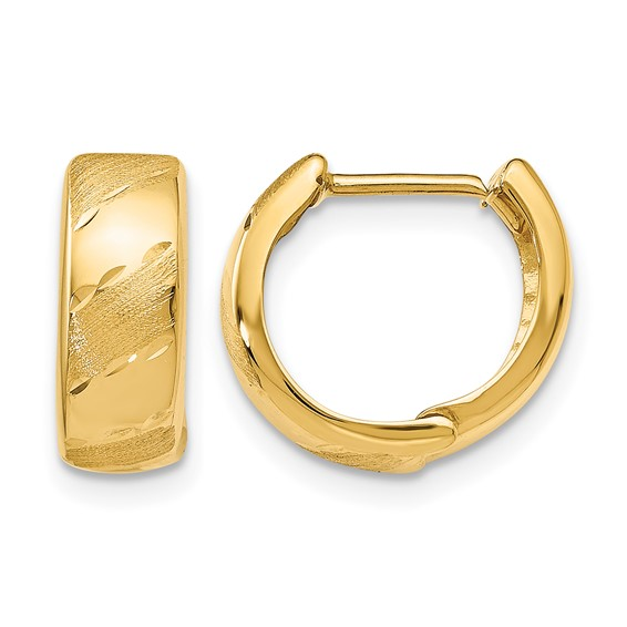 14K YELLOW GOLD POLISHED AND SATIN FINISH HUGGIE STYLE HOOPS