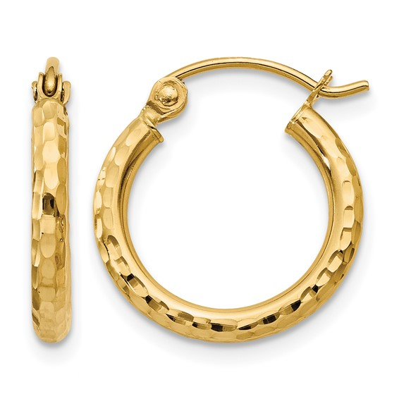 14K YELLOW GOLD 2MM DIAMOND CUT HOOP EARRINGS