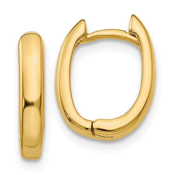 14K YELLOW GOLD OVAL HINGED POLISHED HOOPEARRINGS