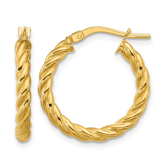 14K YELLOW GOLD TWISTED ROUND HOOP EARRINGS