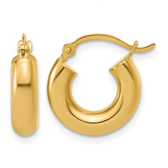 14K YELLOW GOLD POLISHED 4MMX15MM TUBE HOOP EARRINGS